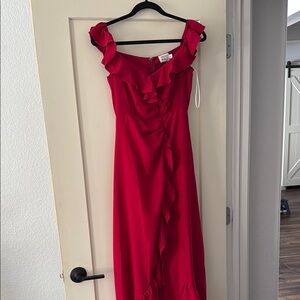 Elegant Red Ruffle Dress Hello Molly Off Shoulder